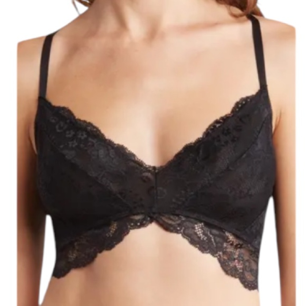 Henrigirl black lace strappy cut out semi-sheer scallop trim bralette size small